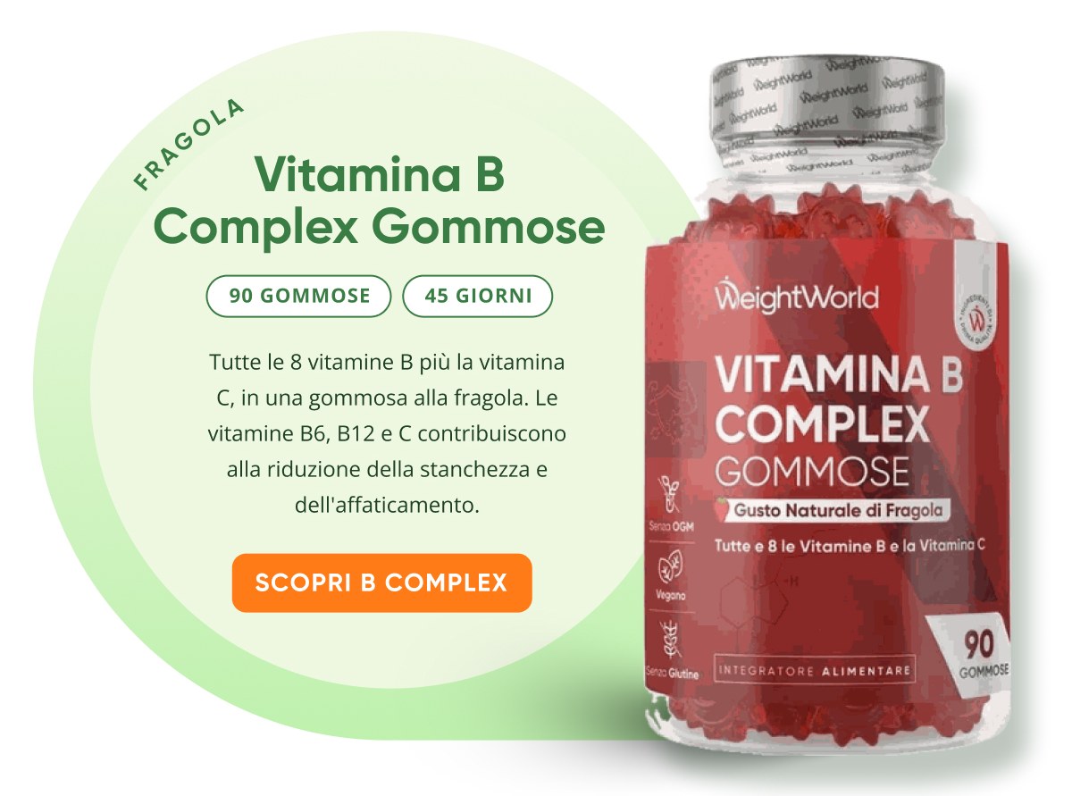 Vitamina B Complex Gommose 90 gommose 45 giorni WeightWorld Tutte le 8 vitamine B più la vitamina C, in una gomma alla fragola.