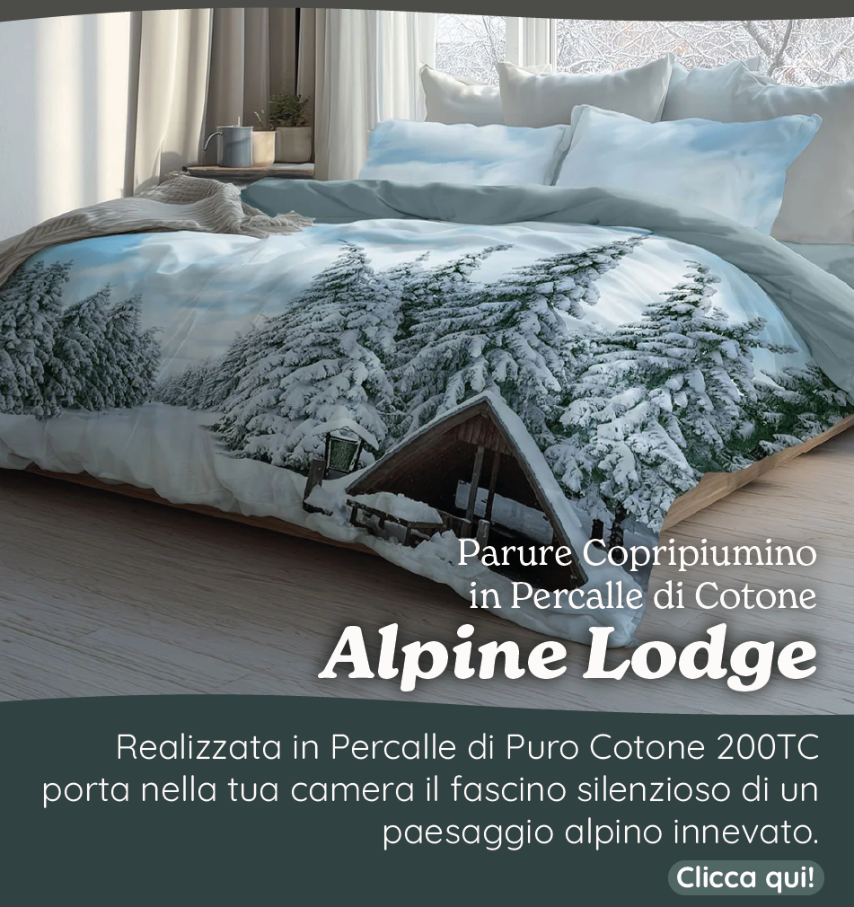 Parure Copripiumino in Percalle di Cotone con Stampa Invernale - Alpine Lodge