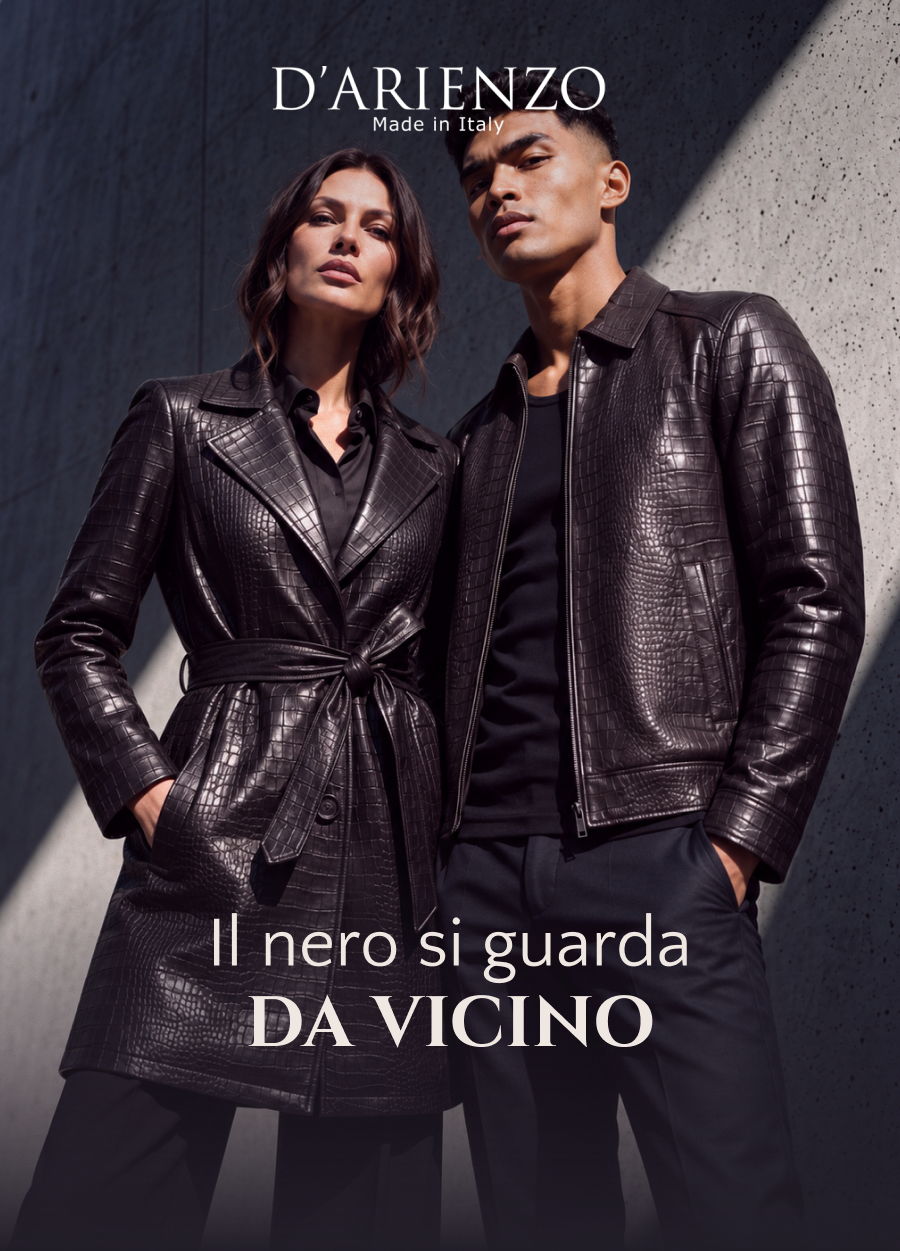 Il nero si guarda da vicino. Pelle stampa cocco D’Arienzo.