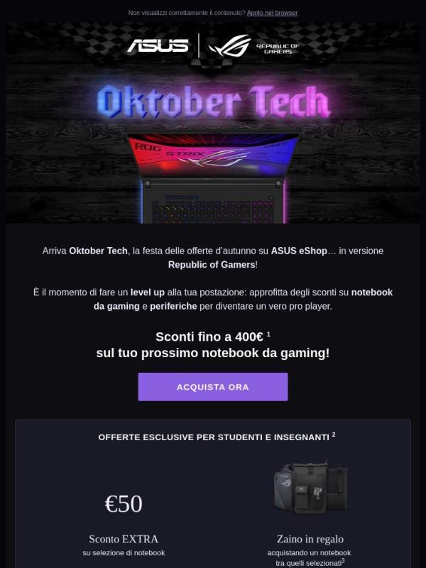 🕹️ Oktober Tech: diventa un pro gamer con gli sconti ASUS eShop!