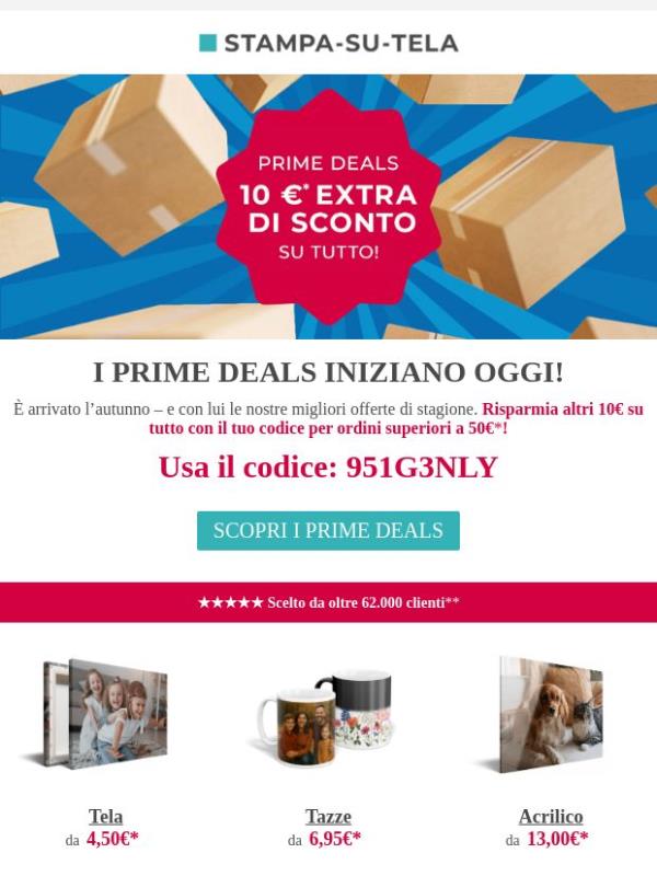 Prime Deals: 10€ extra di sconto con 951G3NLY