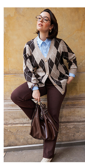 Elegante cardigan con motivo argyle