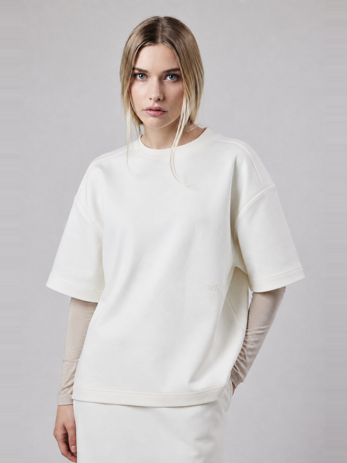 T-Shirt Girocollo Loose Fit in Interlock Off White