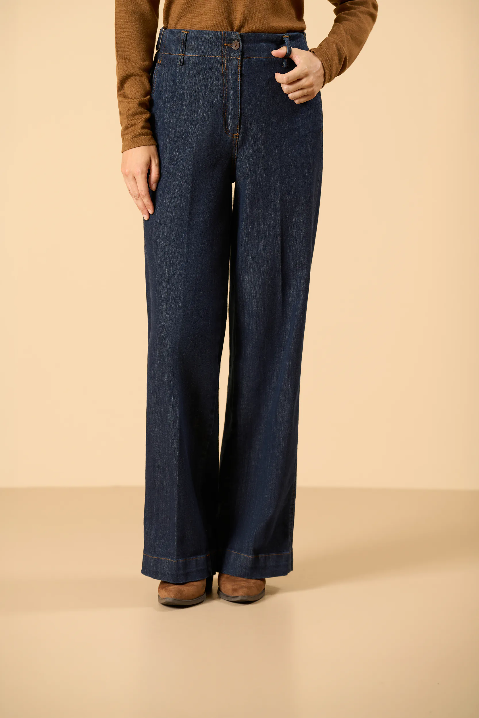 Image of Jeans palazzo lavaggio scuro cotone stretch