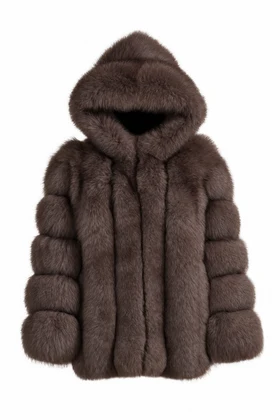 Giacca Paris con Cappuccio Marrone in Pelliccia di Volpe
