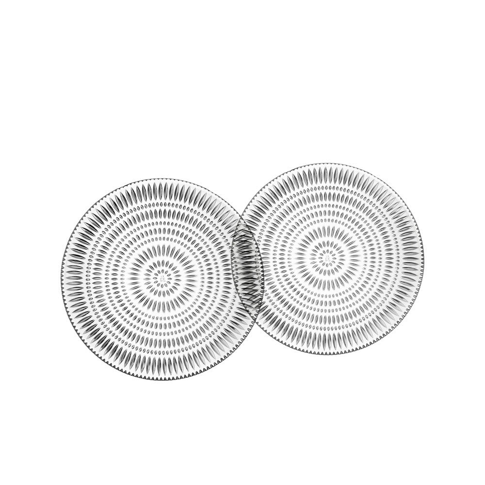 28 cm - Ethno Piatto Piano Presentazione In Vetro Cristallino - Set 2 Pz