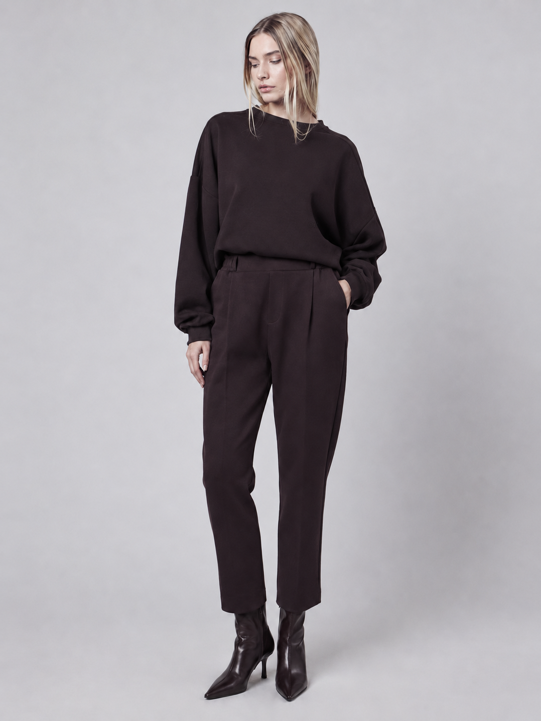 Pantalone Gamba Dritta alla Caviglia in Interlock Wood