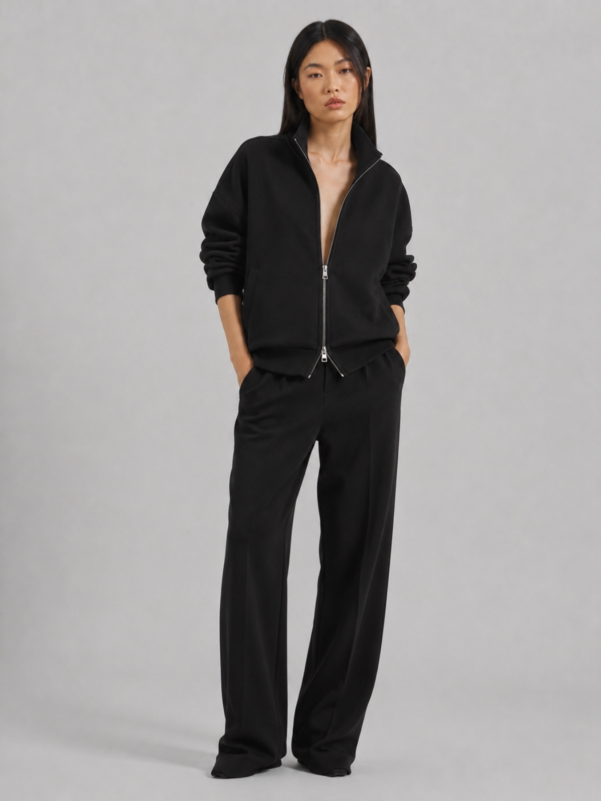 Pantalone Palazzo Loose Fit in Interlock Black