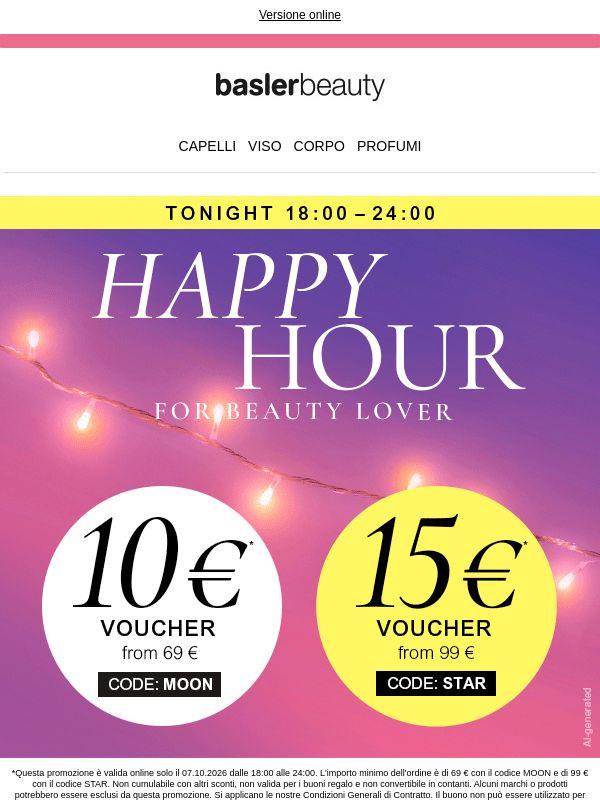 🌙 Happy Hour: stasera risparmia fino a 15 €