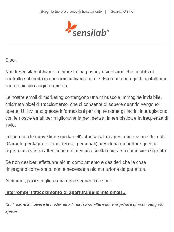 Informazioni riguardo il tracciamento delle email