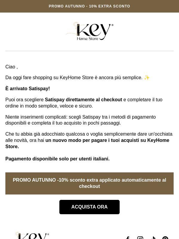Da oggi puoi pagare con Satispay su KeyHome Store