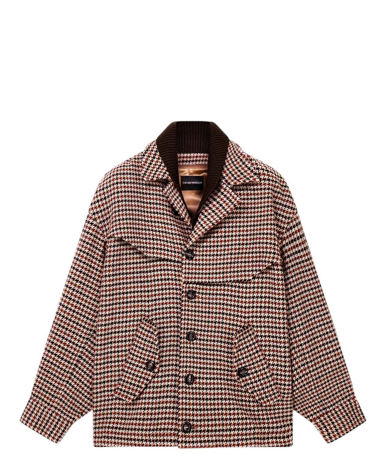 Emporio Armani — Caban Uomo in Lana Vergine Tweed Check Pied-de-Poule