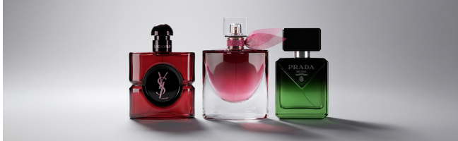 Tre flaconi di profumo da donna e da uomo nei colori rosso, rosa e verde, ideali per soddisfare diverse preferenze. Lascia il tuo feedback su BizChat.