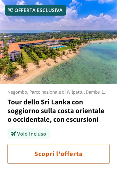 Tour dello Sri Lanka con soggiorno sulla costa orientale o occidentale, con escursioni