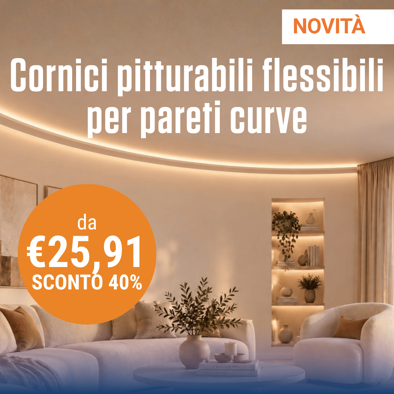 Cornici pitturabili flessibili per pareti curve 