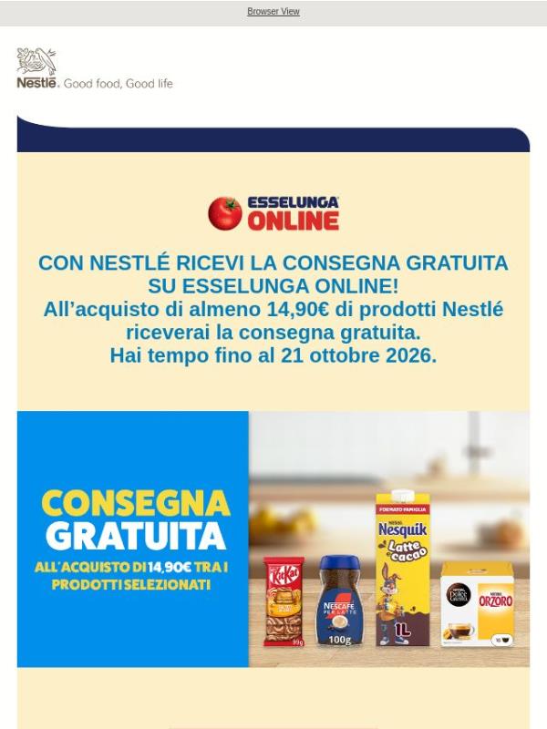 CONSEGNA gratuita su Esselunga Online con Nestlé!