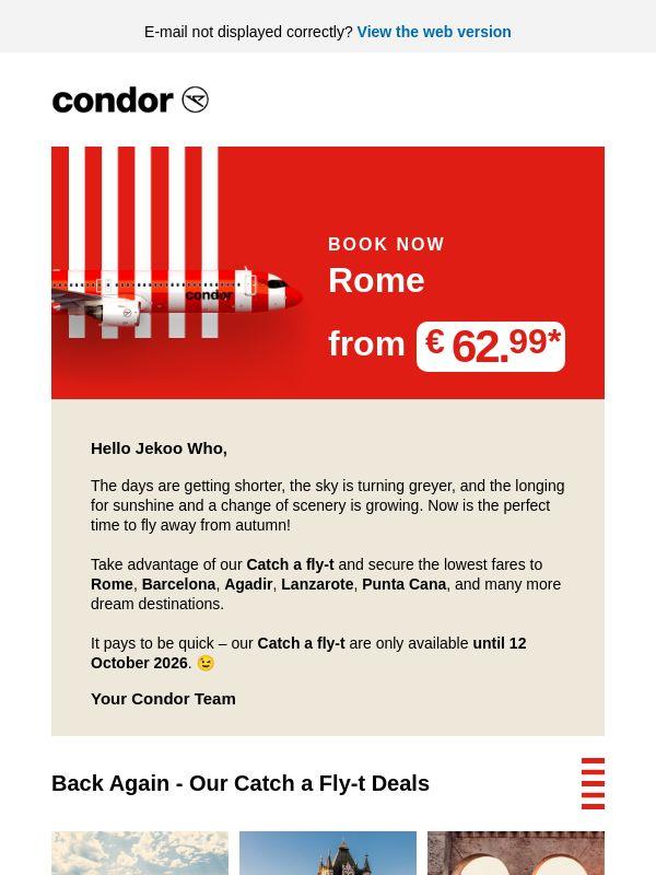 Catch a Fly-t Deals from €62.99* for Your Next Trip!