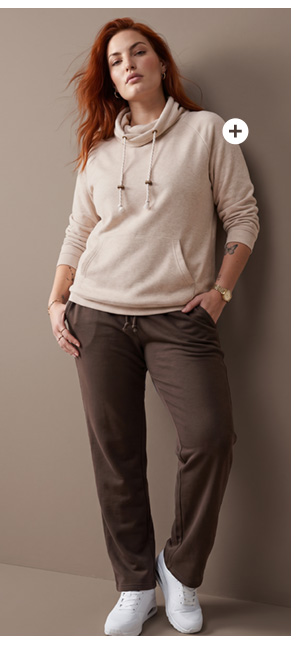 Pantaloni felpati super morbidi con vita elastica in marrone cioccolato