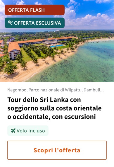 Tour dello Sri Lanka con soggiorno sulla costa orientale o occidentale, con escursioni