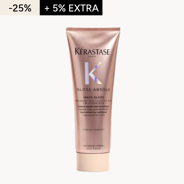 Kérastase Gloss Absolu Après-shampoing avec Acide Glycolique, Acide Hyaluronique et Huile de Rose Sauvage [250 ml]