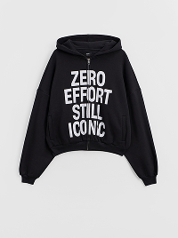ZERO EFFORT STILL ICONIC. Felpa nera con cappuccio e stampa.