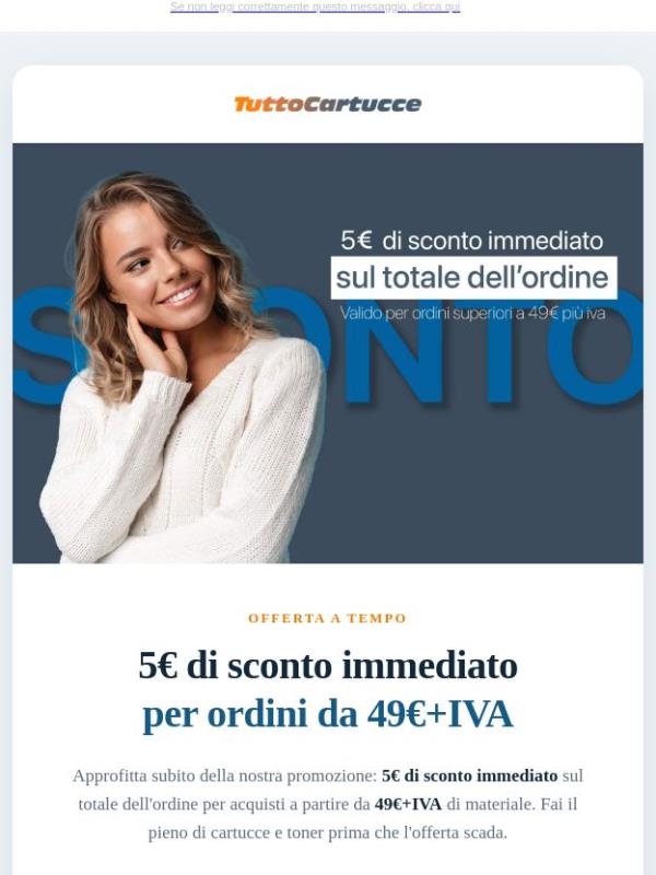 5€ di sconto immediato sui tuoi ordini da 49€+IVA – fino al 12 ottobre