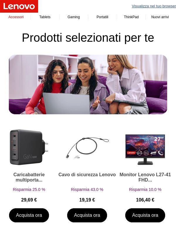 Caricabatterie multiporta Lenovo GaN USB-C da 100W questo potrebbe piacerti…