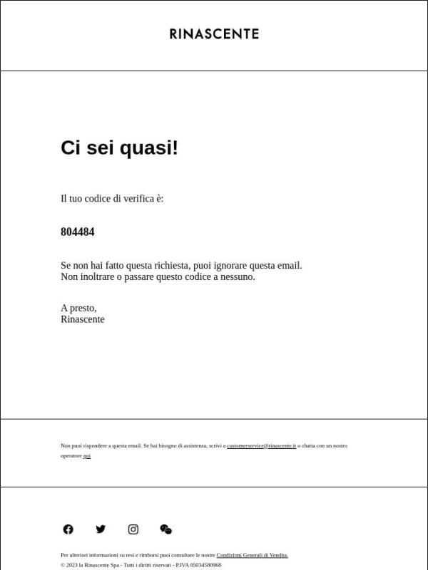 Codice di verifica Rinascente