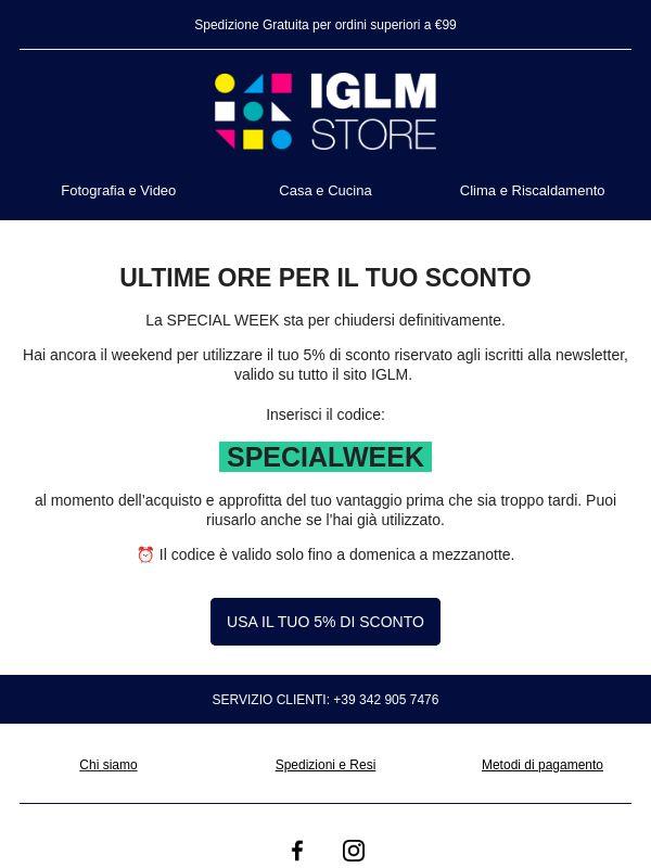 ⏰ UltimI giorni: il tuo 5% riservato sta per scadere