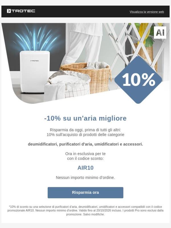 💧 -10% su soluzioni per il clima degli ambienti