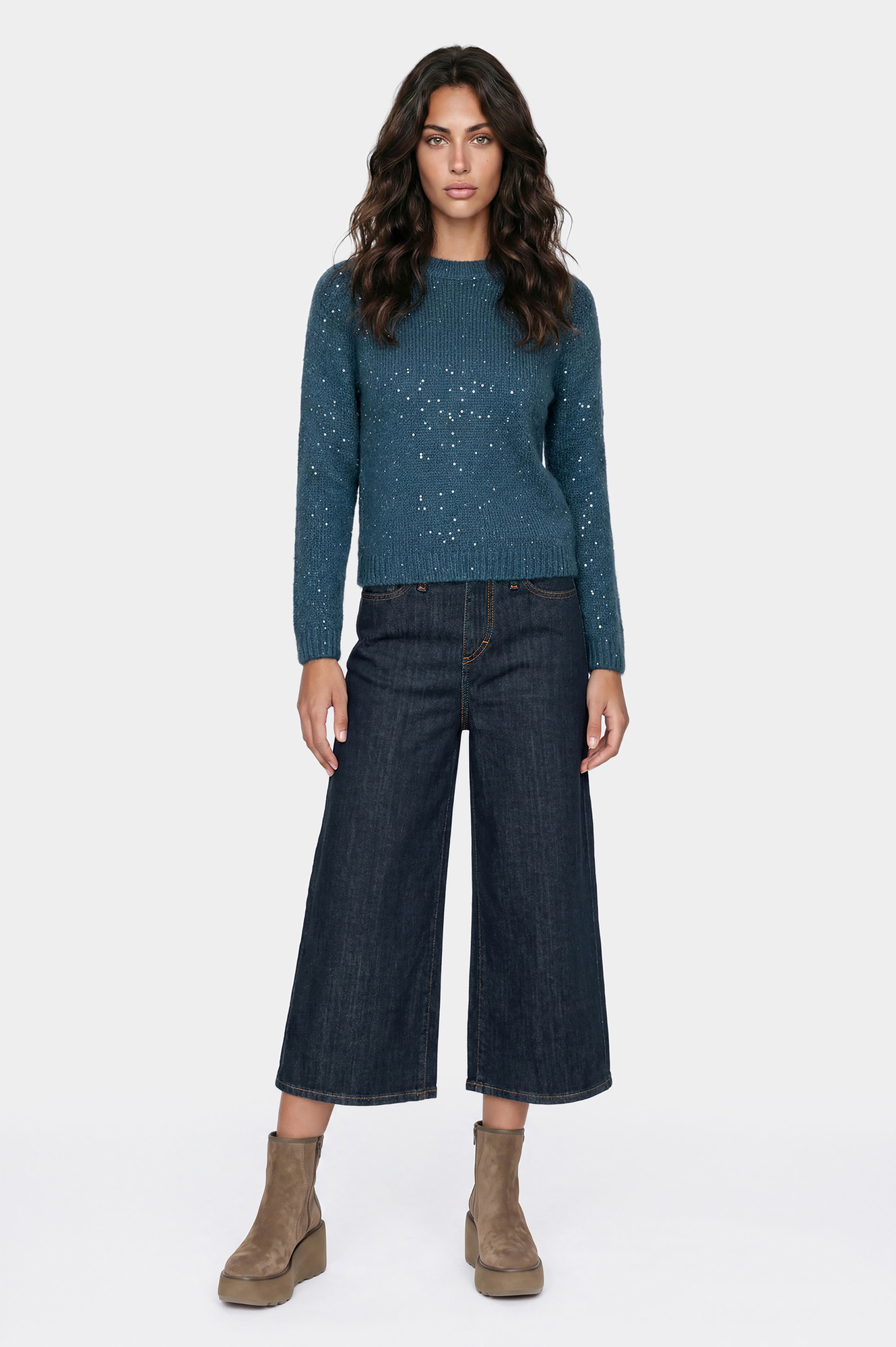 Image of maglia girocollo in mohair denim