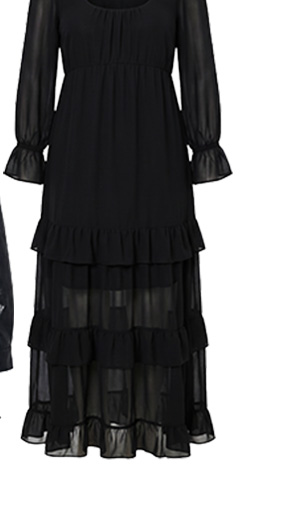 Elegante maxi abito con volant e maniche a palloncino
