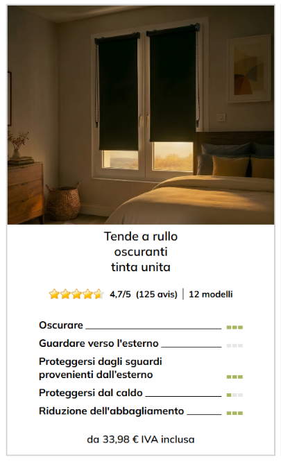 Tenda a rullo oscurante tinta unita