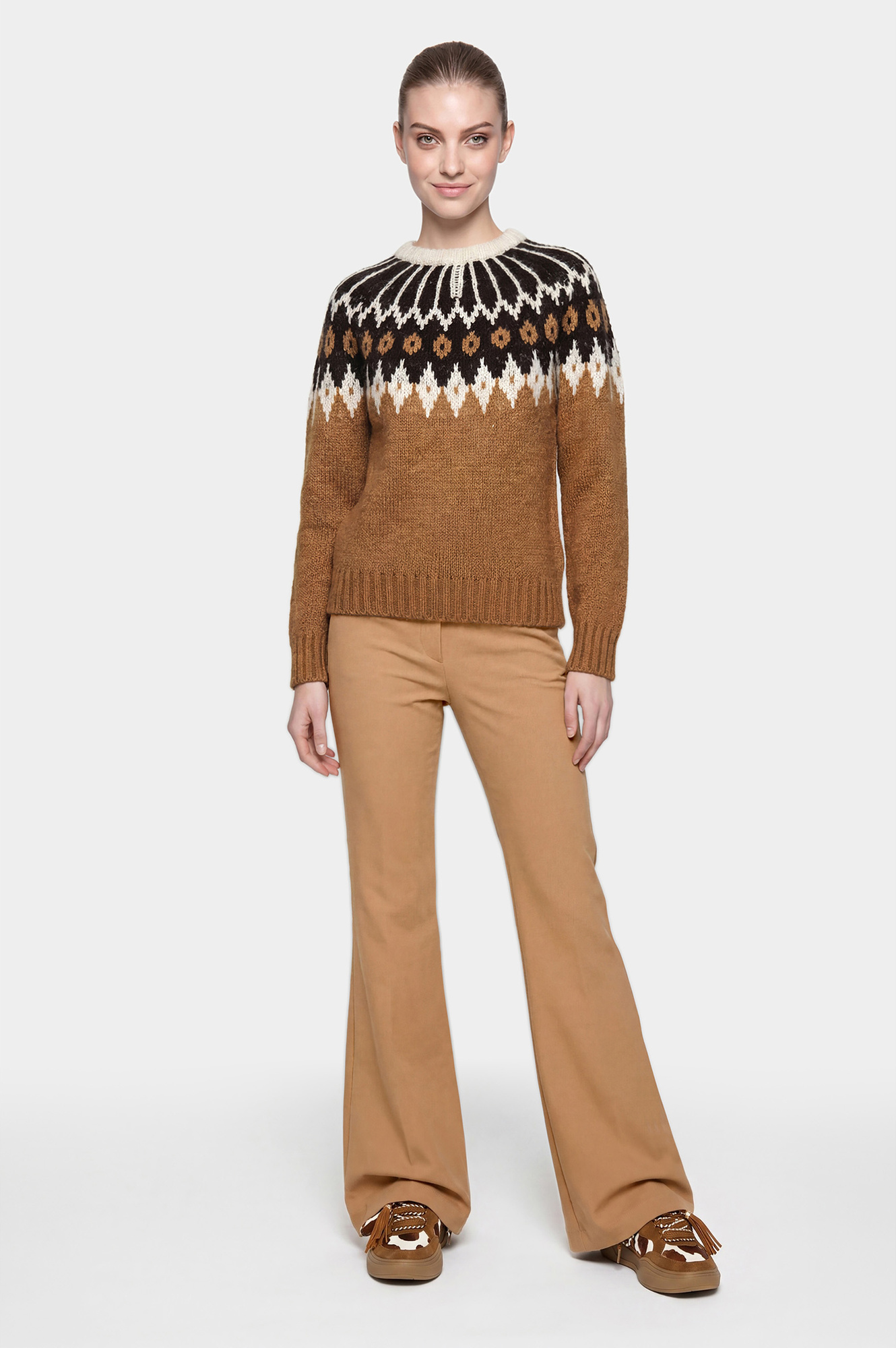 Image of maglione girocollo con motivo norvegese norvegese cammello