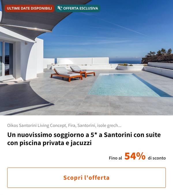 Un nuovissimo soggiorno a 5* a Santorini con suite con piscina privata e jacuzzi