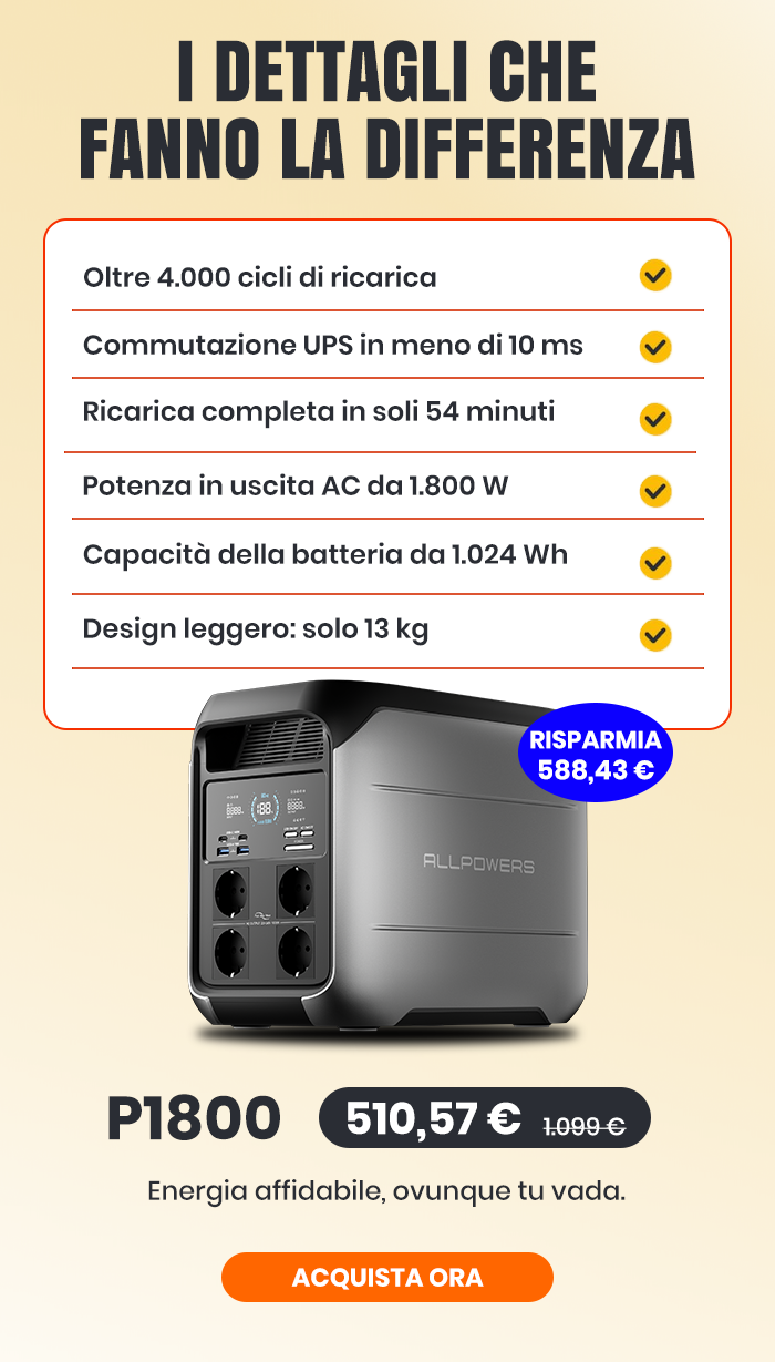 P1800 Centrale Elettrica Portatile 1800W 1024Wh LiFePO4 Batteria