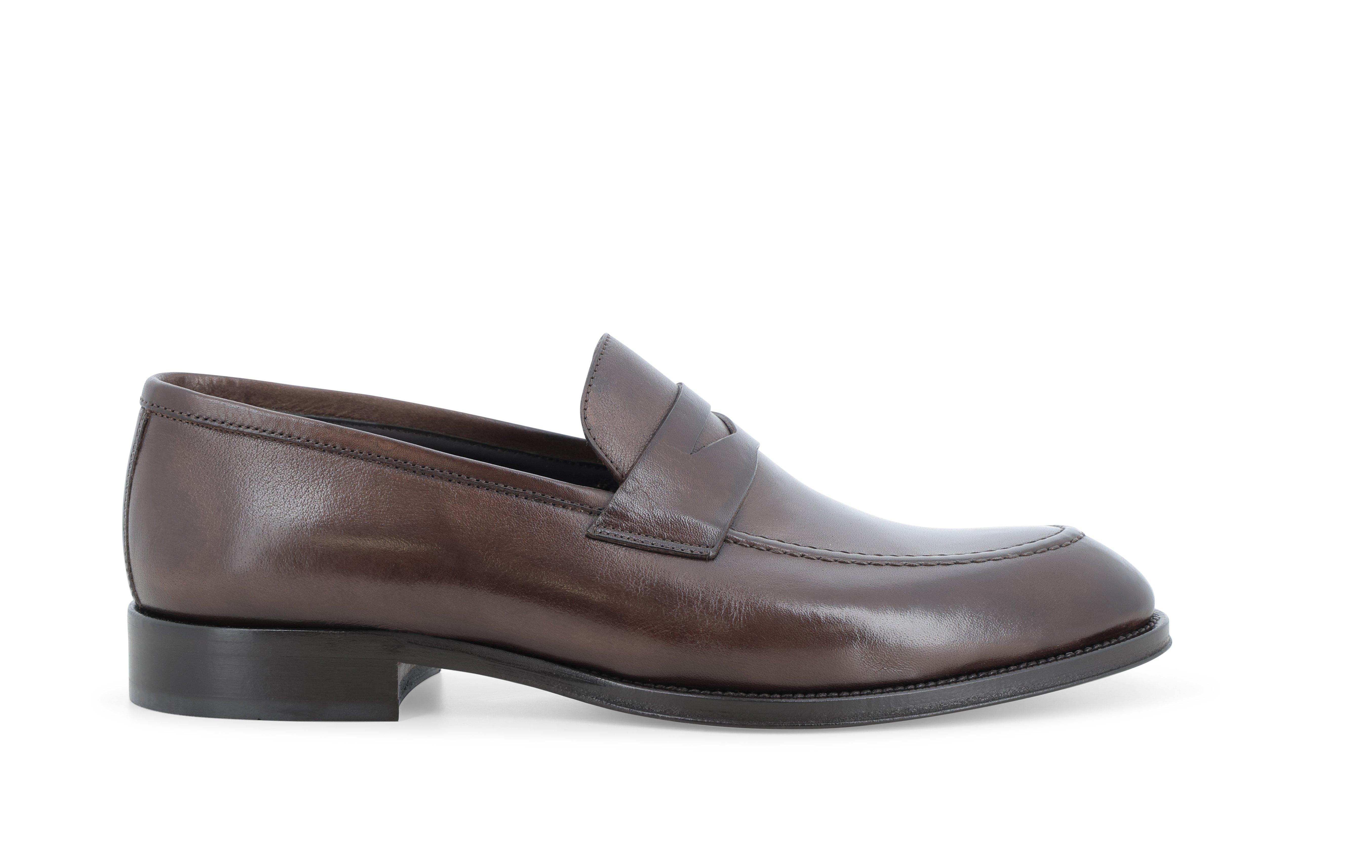 Mocassino classico penny loafer uomo in pelle marrone u90628