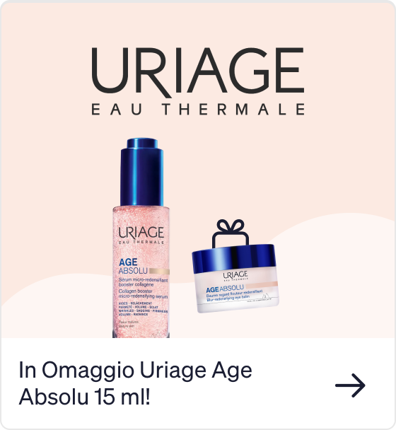 Uriage Eau Thermale Age Absolu micro‑redensifying collagen serum bottle and cream jar on pale background — promotional 15 ml free sample