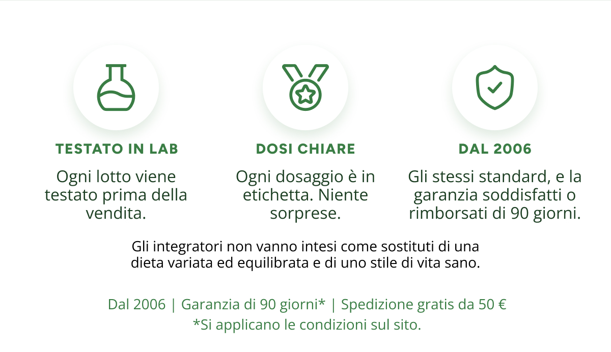 Testato in lab Ogni lotto viene testato prima della vendita. Dosi chiare Ogni dosaggio è in etichetta. Niente sorprese.