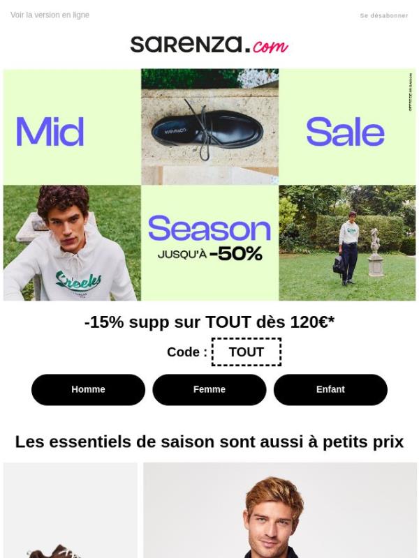 -15% supp sur TOUT* 🍂 Mid Season Sale Automne