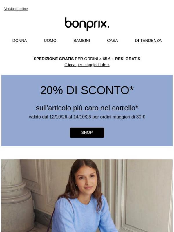 Oggi: 20% di sconto sull'articolo più caro