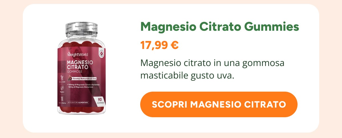 Magnesio Citrato Gummies 17,99 € Magnesio citrato in una gommosa masticabile gusto uva scopri magnesio citrato