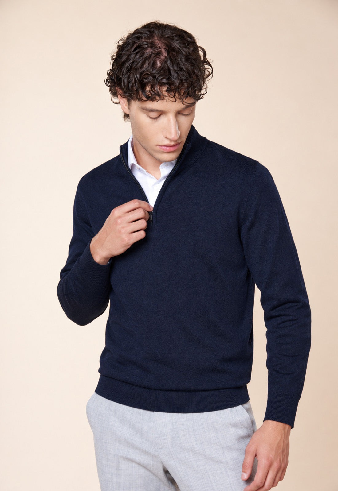 Maglia Uomo Mezza Zip con Collo Alto - Blu navy / S