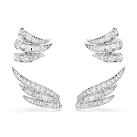Orecchini ear cuff Vienna, Taglio misto, Cigno, Bianchi, Placcato rodio