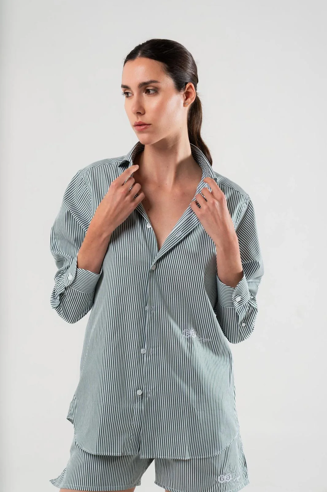 Caramì a Londra — completo camicia e boxer a righe verdi