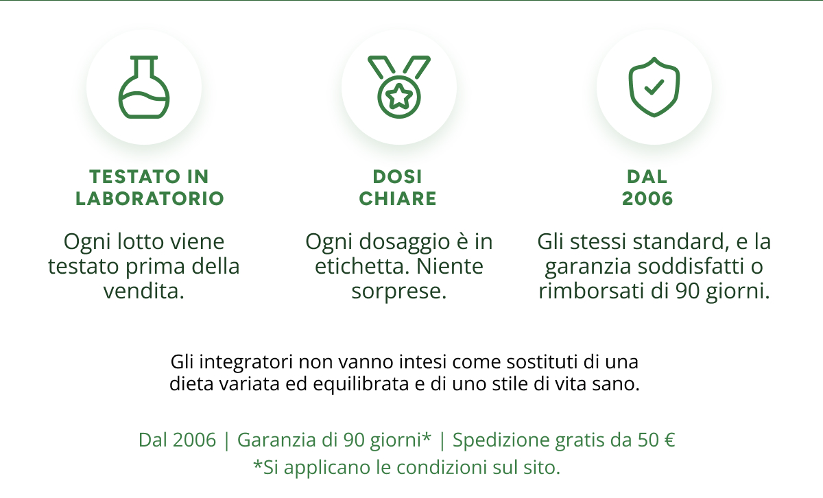 Testato in laboratorio Dosi chiare Dal 2006 Gli integratori non vanno intesi come sostituti di una dieta variata e equilibrata e di uno stile di…