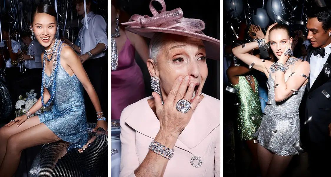 Invitati e sposi indossano gioielli Swarovski durante la festa