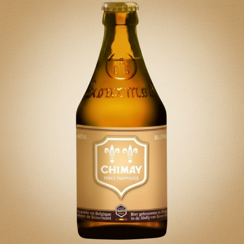 Bottle of Chimay Trappist beer, brewed in Belgium.