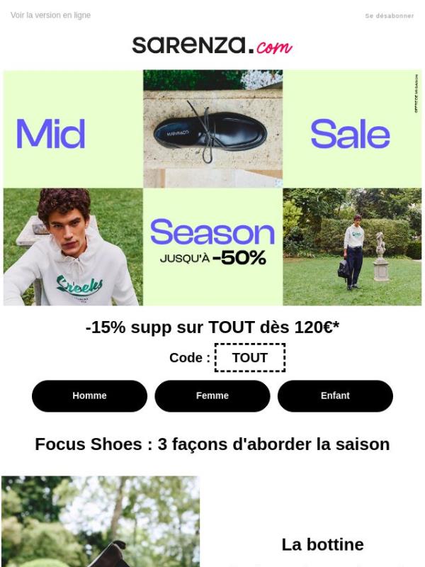 -15% supp sur TOUT* 🍂 Trouvez LA paire de saison