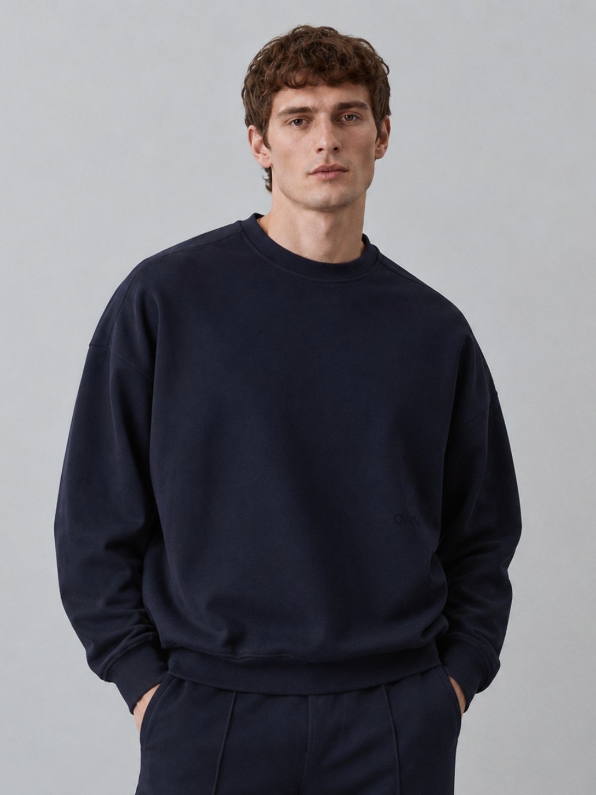 Felpa Girocollo Loose Fit in Interlock Navy